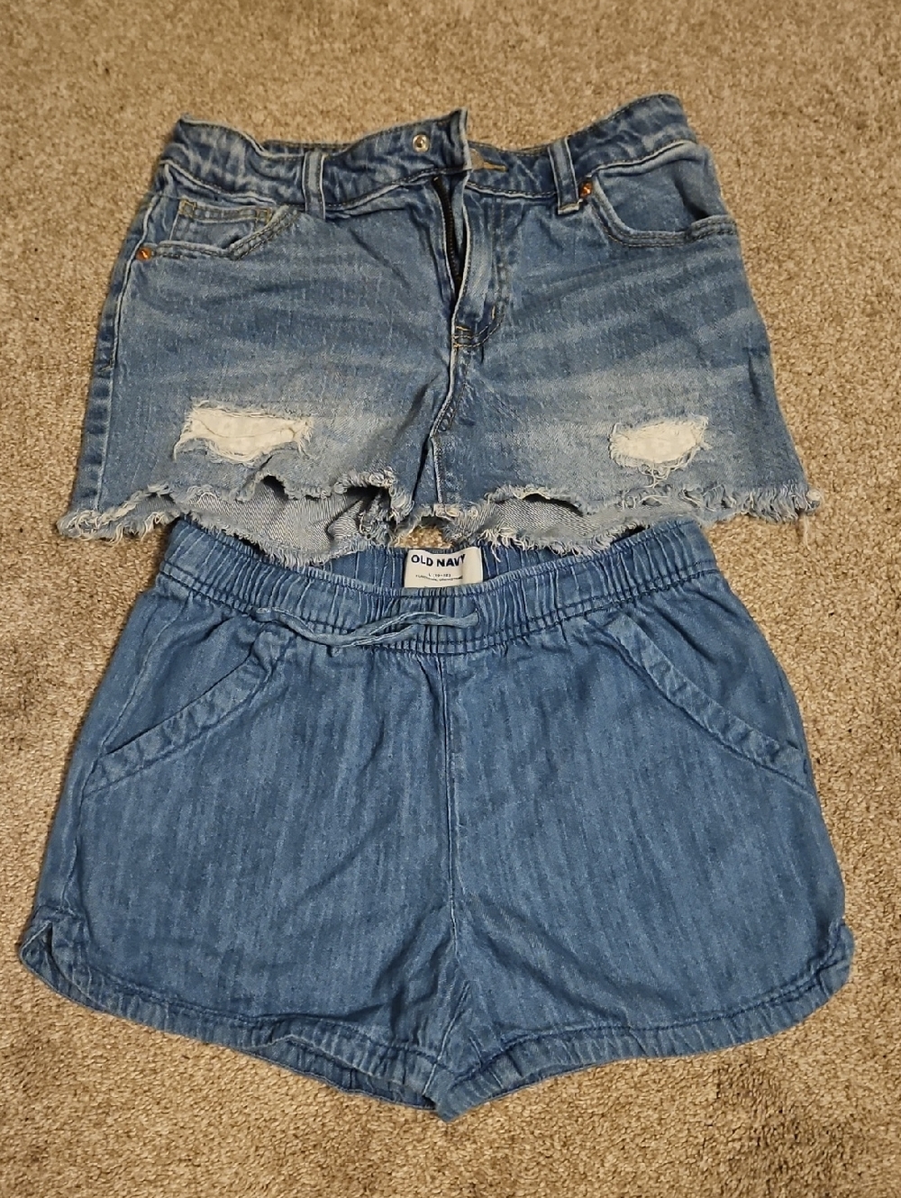 Old Navy Light Blue Denim Shorts Set - Distressed & Elastic Waist